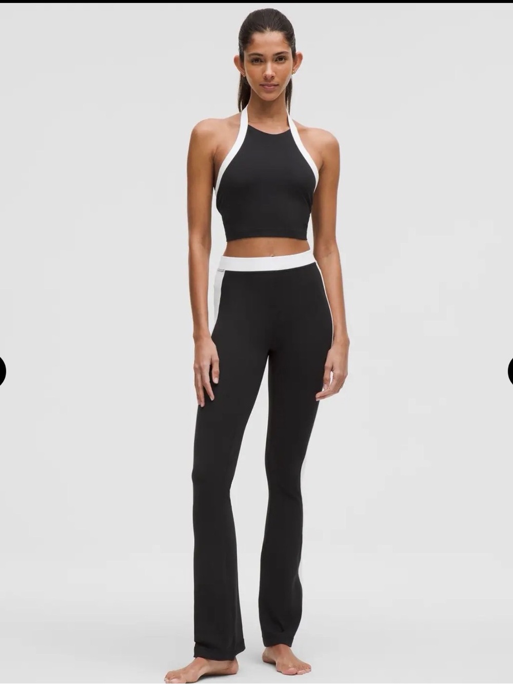 $249 lululemon athletica Black White High-Rise Flared Leggings Crop Top Set M